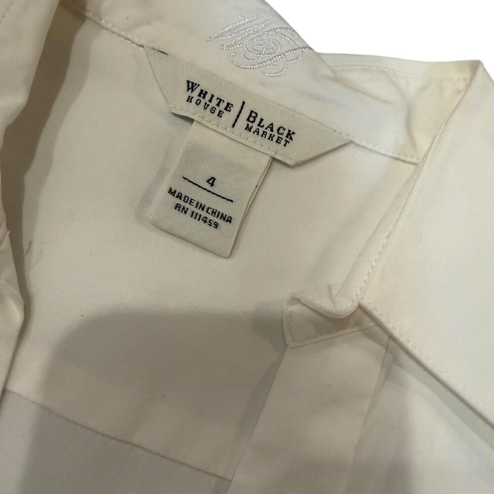 White House Black Market Women's White Button-Front Fitted Blouse - Picture 4 of 5
